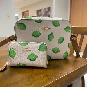 Coach lime print crossbody and wallet set!